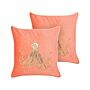 Set Of 2 Scatter Cushions Red Velvet 45 X 45 Cm Marine Octopus Motif Square Polyester Filling