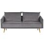 Sofa Grey Velvet 3 Seater Back Cushioned Seat Metal Golden Legs