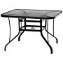 Outsunny Square Outdoor Garden Dining Table With Parasol Hole, Tempered Glass Top, Steel Frame, Black