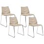 Set Of 4 Dining Chairs Beige Stackable Armless Leg Caps Plastic Steel Legs Conference Chairs