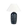 Table Lamp Dark Blue Ceramic Base Fabric Shade Ambient Lighting Bedside Table Lamp