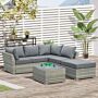 Outsunny 5-seater Pe Rattan Sofa Set Patio Corner Sofa Wicker Sectional Conversation Aluminum Frame Furniture Set W/ Padded Cushion, Light Grey