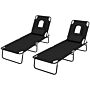 Outsunny Outdoor Foldable Sun Lounger Set Of 2, 4 Level Adjustable Backrest Reclining Sun Lounger Chair With Pillow And Reading Hole, Black