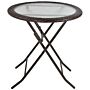 Outsunny Folding Round Tempered Glass Metal Table With Brown Rattan Edging