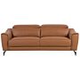 Sofa Brown Leather 3 Seater Adjustable Headrest Wide Seating