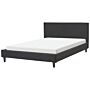 Eu Double Size Panel Bed 4ft6 Black Fabric Slatted Frame