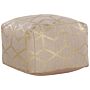 Pouffe Beige Jute 56 X 56 Cm Square Fabric Ottoman Footstool Gold Print Pattern