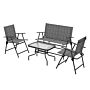 Outsunny 4 Pcs Patio Furniture Set W/ Breathable Mesh Fabric Seat, Backrest, Garden Set W/ Foldable Armchairs, Loveseat, Glass Top Table, Mixed Grey