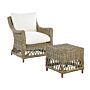 Garden Armchair Natural Rattan With Footrest Cotton Seat Back Cushions Off-white