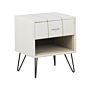 Bedside Table White Faux Leather Upholstery Hairpin Legs 48 X 41 X 56 Cm 1 Drawer Beliani