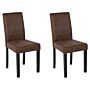 Set Of 2 Dining Chairs Brown Faux Leather Suede Wooden Legs