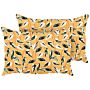 Set Of 2 Garden Cushions Multicolour Polyester 40 X 60 Cm Rectangular Leaf Pattern Motif Modern Design Throw Scatter Pillow