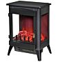 Homcom Free Standing Electric Fireplace Stove, Fireplace Heater With Led Flame Effect, 3-sided Tempered Glass, Overheat Protection, 1000w/2000w, Black