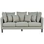 Sofa Grey Polyester Upholstered 3 Seater Cushioned Seat And Back With Wooden Legs