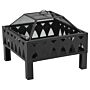 Outsunny Outdoor Fire Pit With Screen Cover, Wood Burner, Log Burning Bowl With Poker, Black