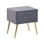 Bedside Table Grey Velvet Upholstery Nightstand 1 Drawer Minimalist Design Bedroom Furniture