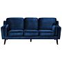 Sofa Blue 3 Seater Velvet Wooden Legs Classic