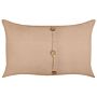 Set Of 2 Decorative Cushions Beige Linen Cotton 30 X 50 Cm Decorative Buttons Classic