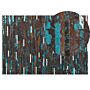 Area Rug Brown And Blue Cowhide Leather 140 X 200 Cm Patchwork Striped Surface