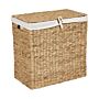 Basket With Lid Light Water Hyacinth Laundry Hamper 2-compartments With Handles