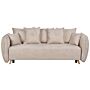 Sofa Bed Cream Beige Polyester Velvet Fabric 234 X 104 X 77 Cm Convertible Sleeper Storage Additional Cushions Removable Covers