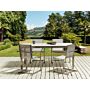 Garden Dining Set White Tabletop Glass Stainless Steel Frame Beige Set Of 4 Chairs Textilene