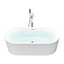 Freestanding Bath Matt White Acrylic 169 X 80 Cm Oval Shape Fluted Finish Modern Style Bathroom