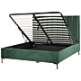 Bed Frame Dark Green Velvet Eu Super King Size 6ft With Ottoman Storage Padded Headboard Black Metal Legs