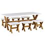 Outdoor Dining Set White Light Wood Fibre Cement For 6 People Table And Stools