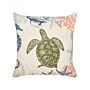 Scatter Cushion Beige Linen 45 X 45 Cm Marine Tortoise Pattern Square Polyester Filling