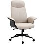 Vinsetto High Back Office Chair, Linen Fabric Computer Desk Chair With Armrests, Tilt Function, Adjustable Seat Height, Beige