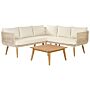 Garden Conversation Set Beige Rope Corner Sofa Wooden Table Outdoor Patio