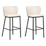 Set Of 2 Bar Chairs Cream White Polyester Upholstery Black Metal Legs Armless Stools Curved Backrest Modern Dining Room Kitchen