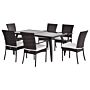 Outsunny 6-seater Rattan Dining Set | 6 Wicker Weave Chairs & Tempered Glass Top Dining Table 6 Seater Outdoor Backyard Garden Furniture, Brown