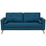 Fabric Sofa Blue Fabric Upholstery 2 Seater Button Tufted With Two Bolsters