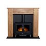 Adam New England Stove Fireplace In Oak & Black With Woodhouse Electric Stove In Black, 48 Inch