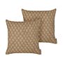 Set Of 2 Decorative Cushions Beige Jute 45 X 45 Cm Woven Removable With Zipper Geometric Pattern