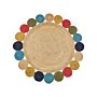 Area Rug Natural Jute Multicolour Round Country Living Room Ø 140 Cm