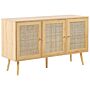 3 Door Sideboard Light Wood Manufactured Wood With Rattan Front Drawers Boho Style Nighstand