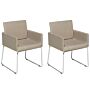 Set Of 2 Dining Chairs Beige Fabric Chromed Metal Legs