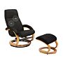 Recliner Armchair Black With Footstool Polyester Fabric Upholstered Wooden Frame Heated Massage Function Retro Design Beliani