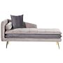 Chaise Lounge Beige And Grey Velvet Left Hand Tufted Buttoned Thickly Padded With Cushions Left Hand