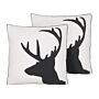 Set Of 2 Decorative Cushions Black And White 45 X 45 Cm Reindeer Motif Christmas With Filling