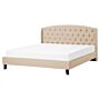 Slatted Bed Frame Beige Polyester Fabric Upholstered Tufted Headrest 5ft3 Eu King Size