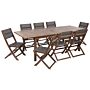 Garden Dining Set Dark Acacia Wood Grey Pvc Fabric Extending Outdoor Table 8 Folding Chairs 9 Piece Furniture Set