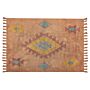 Area Rug Orange Cotton 140 X 200 Cm Rectangular With Tassels Geometirc Pattern Boho Oriental Style