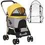 Pawhut Detachable Pet Stroller With Rain Cover, 3 In 1 Cat Dog Pushchair, Foldable Carrying Bag W/ Universal Wheels, Brake, Canopy, Basket