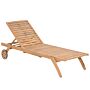 Garden Sun Lounger Light Wood Acacia Reclining On Wheels With Table