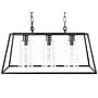 Pendant Lamp Black Metal 117 Cm Cage Frame 3 Cylindrical Glass Shades Ceiling Light