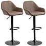 Homcom Adjustable Bar Stools Set Of 2, Swivel Barstools With Footrest And Backrest, Pu Leather Steel Base Dark Brown